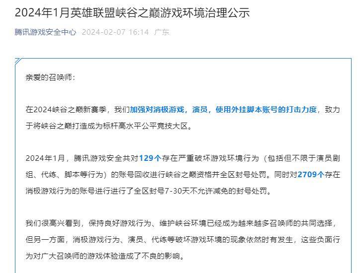 2023 年《英雄联盟》封禁1871862个作弊账号、1346985 个“演员”